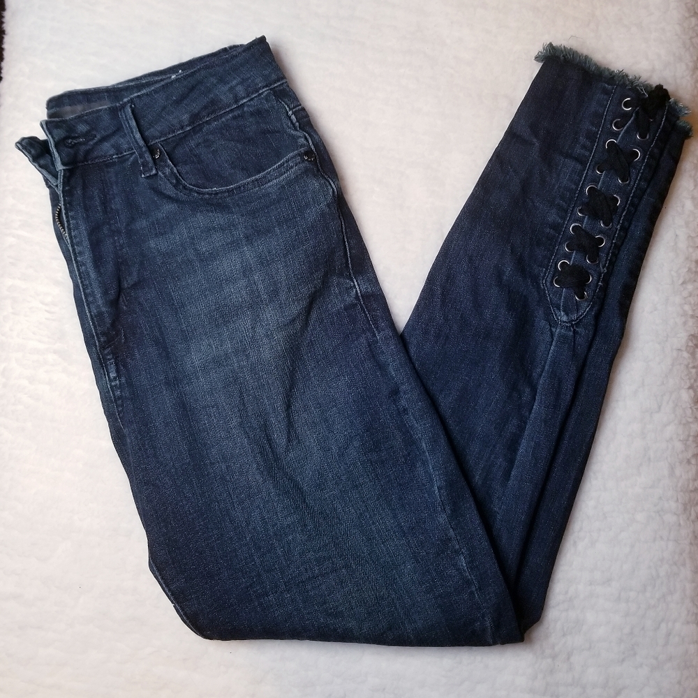 Seven7 High waisted Lace up hem skinny jeans